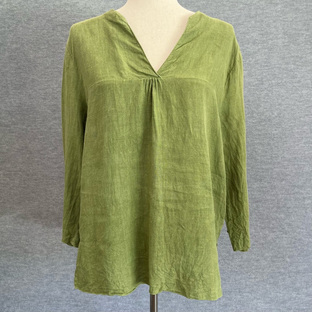 Hot Cotton Linen Tunic Top Small Green Lagenlook Artsy Beach Coastal Made in USA